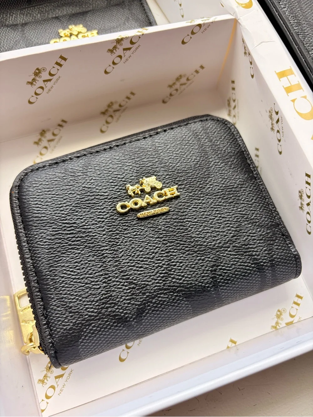 Coach Black Signature Canvas Wallet Set with Gold Hardware